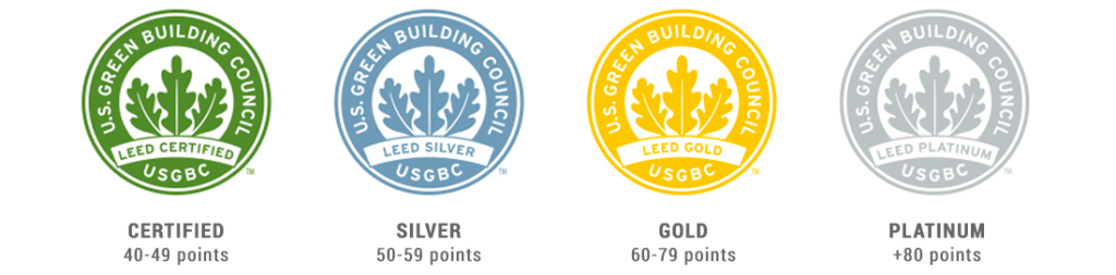 certification LEED avec différents niveaux :
- CERTIFIED
- SILVER
- GOLD
- PLATINUM