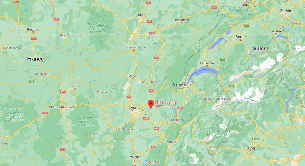 Localisation de la centrale nucléaire de Bugey non loin de Genève en Suisse
